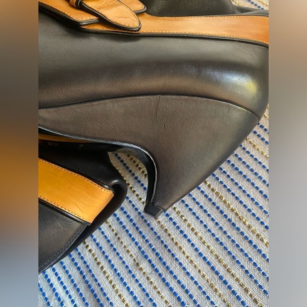 BALENCIAGA Leather Boots Womens Size 38 Black Heels Camel Strap authentic - Picture 9 of 14